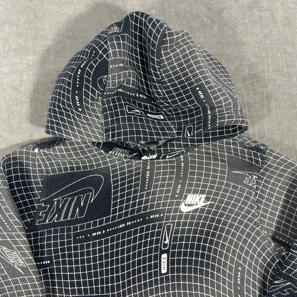 Nike Kids Large Black White Graphic Grid Pullover Hoodie‎